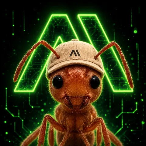 The ant in front of a neon green logo on a black circuit background